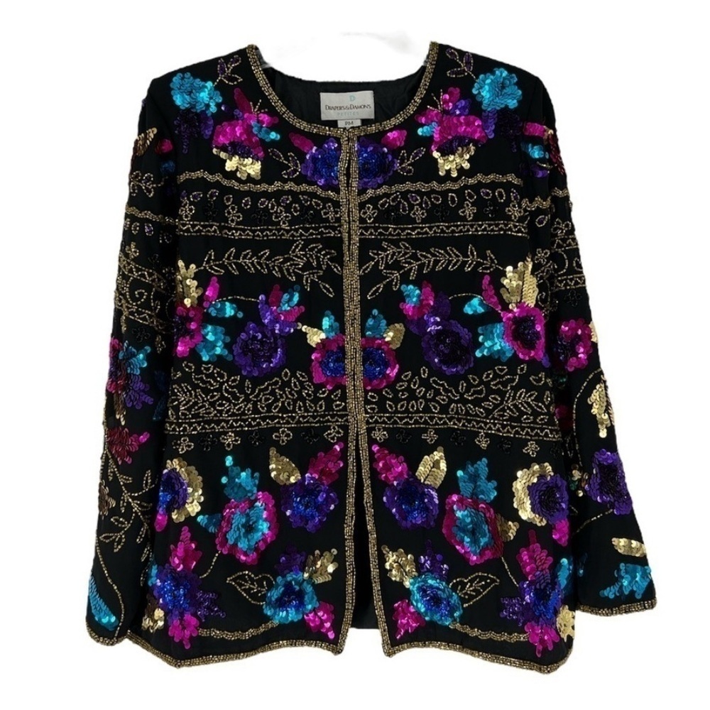 𝅺Drapers & Damons Sequin Handmade Silk Formal Evening holiday festival Jacket M